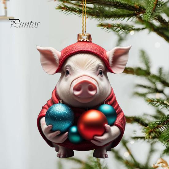 Christmas Pendant Adorable Cartoon Pig Shape Xmas Tree Hanging Ornament for Home Festive Decorations