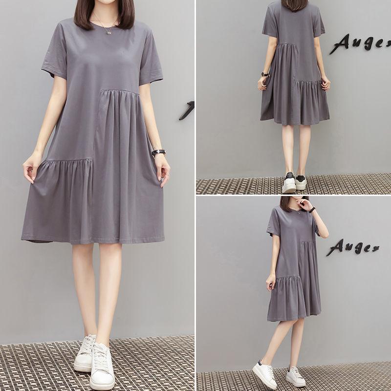 Plus Size Women's Korean Style Short Sleeve Irregular Patchwork Dress