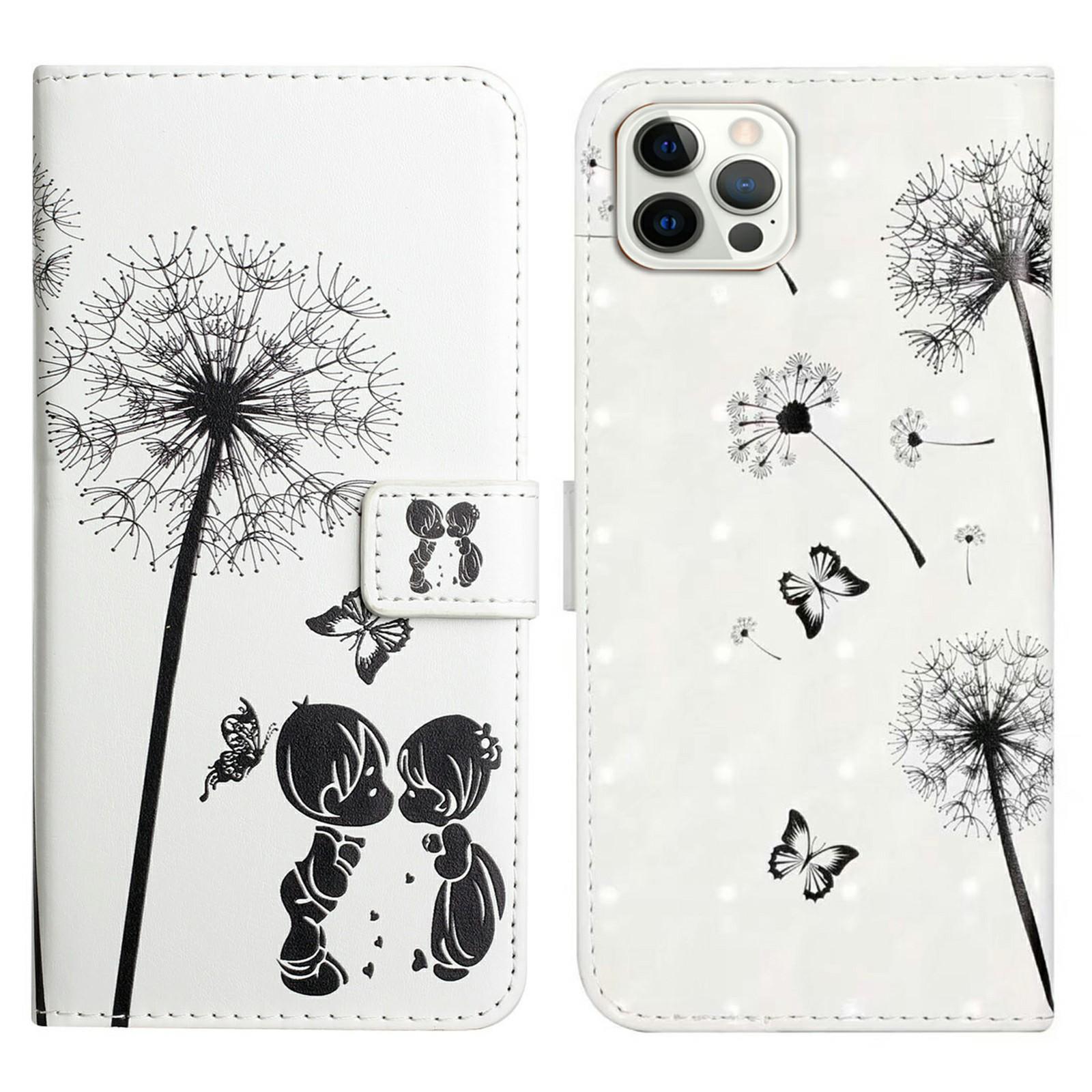 

For iPhone 16 Pro Max Case Flip Wallet 3D Pattern Leather Phone Cover Kids and Dandelion