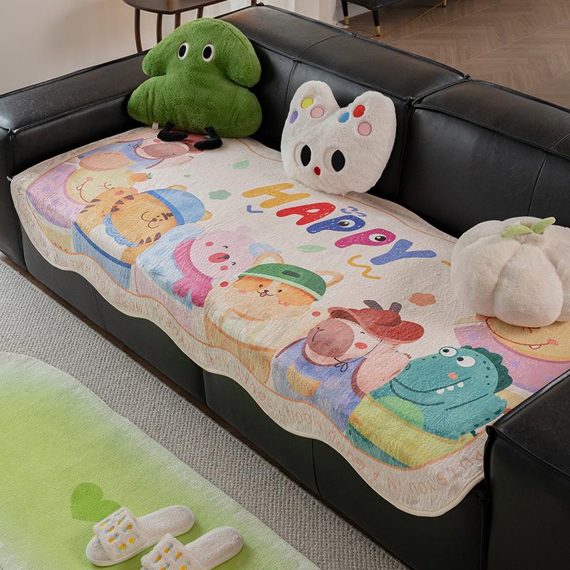 

Plush Special-Shaped Sofa Cushion Autumn And Winter New Leather Sofa Seat Cushion Fixed Non-Slip Dopamine Cartoon Sofa Cover Cloth Towel 90*90cm