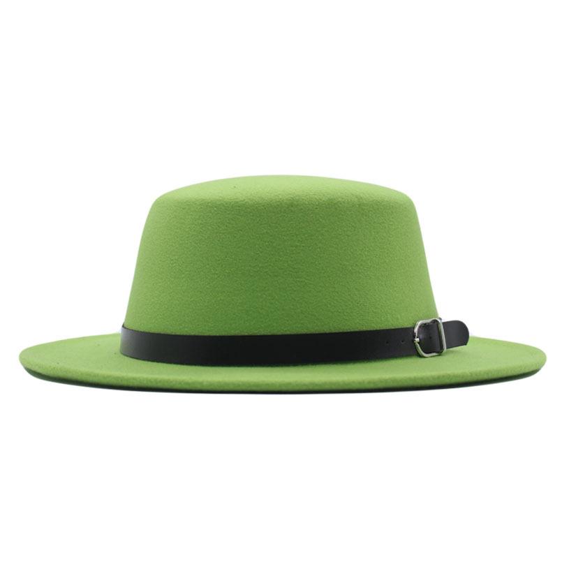 European and American new flat-brimmed flat-top hat woolen top hat women's fashion black belt jazz hat Panama hat