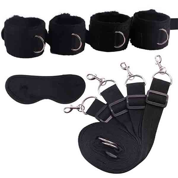 Sex Toys For Woman Men BDSM Bondage Set Under Bed Erotic Restraint Handcuffs & Ankle Cuffs & Eye Mask Adults Games for Couples