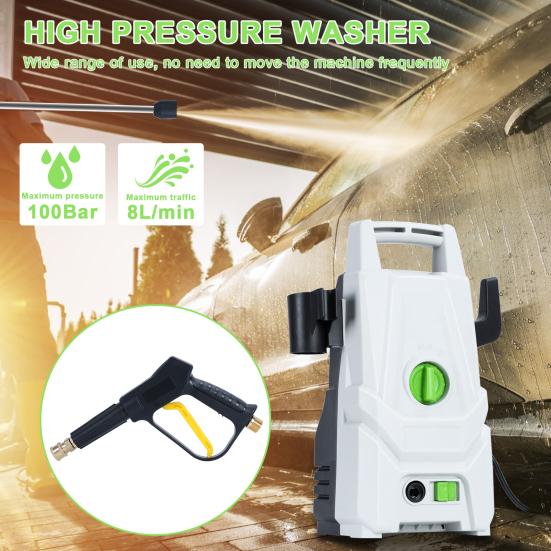 Car Washer Electric Pressure Washer 100BAR Power Washer with 5 Color Nozzle 1400W High Pressure Washer Cleaner