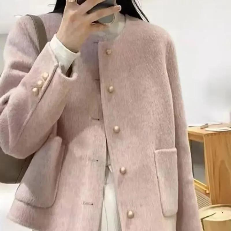 Zweiseitiger Tweed-Mantel Damen-Design Tweed-Oberteil Neuer Mantel Rundhalsausschnitt Einreiher