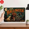Happy Halloween Tin Sign for Garage Bar Wall Decor Vintage Trick or Treat Pumpkin Skeleton Cat Witch Car Spooky Vibes Metal Pla