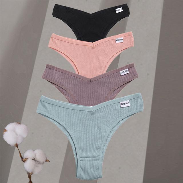 FINETOO 4Pcs/Set Women Cotton Lingerie Female Sexy Low Waist Panties M-XL Underwear Thongs 10 Solid Color Bikini Girls Intimates Briefs