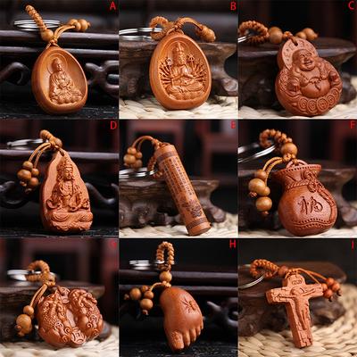 Šťastné šperky Dřevořezba Spona Přívěsek Buddha Klíčenka Klíčenka na klíče od auta