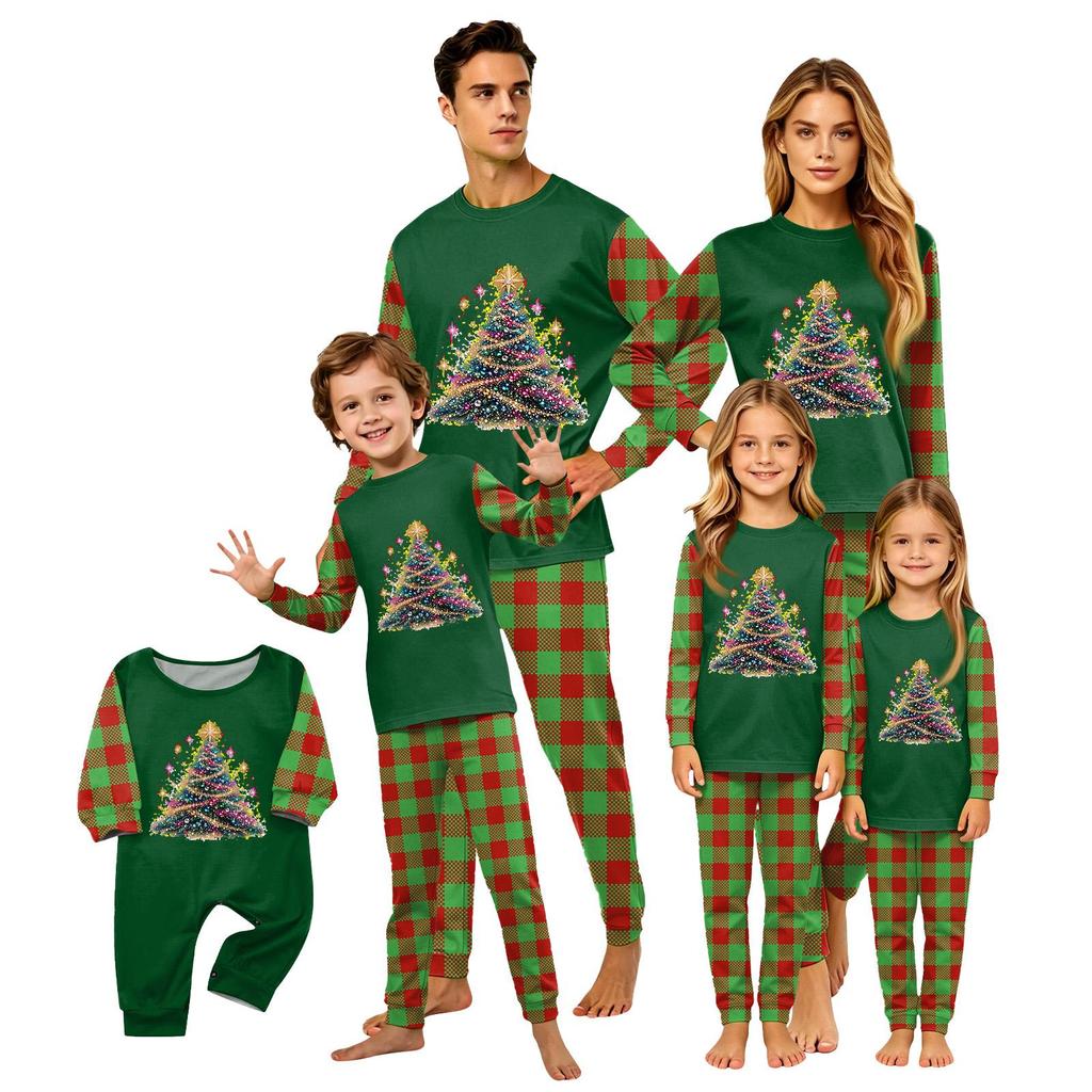 Christmas Print Long Sleeve Pants Family Matching Pajama Set Loungewear for Adults and Kids