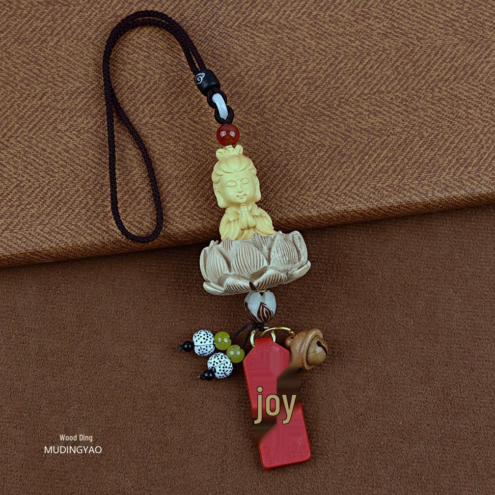 Boxwood Peach Wood Rearview Mirror Ornament: Bodhi Pendant for Peace and Joy