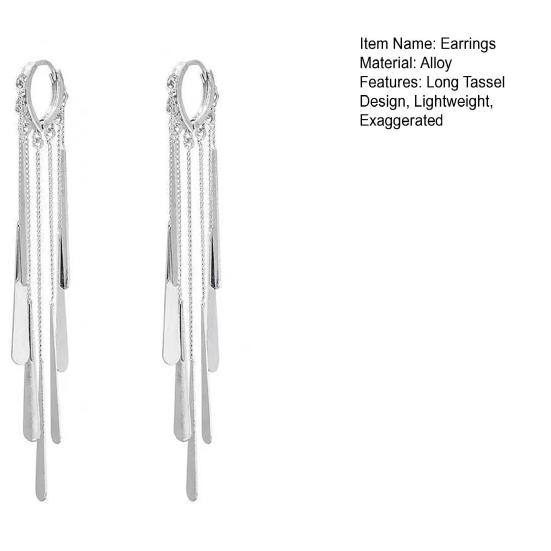 1 Pair Women Earrings Exaggerated Waterdrop Long Tassel Design Leverback Earrings Shiny Versatile Jewelry Accessories