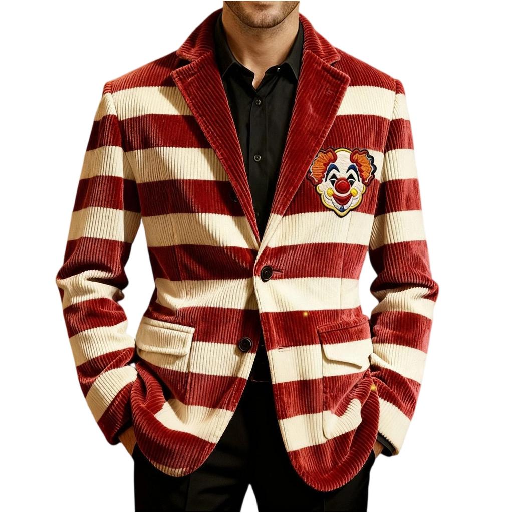 Men's Casual Trend Digital Print Corduroy Cardigan Suit Jacket