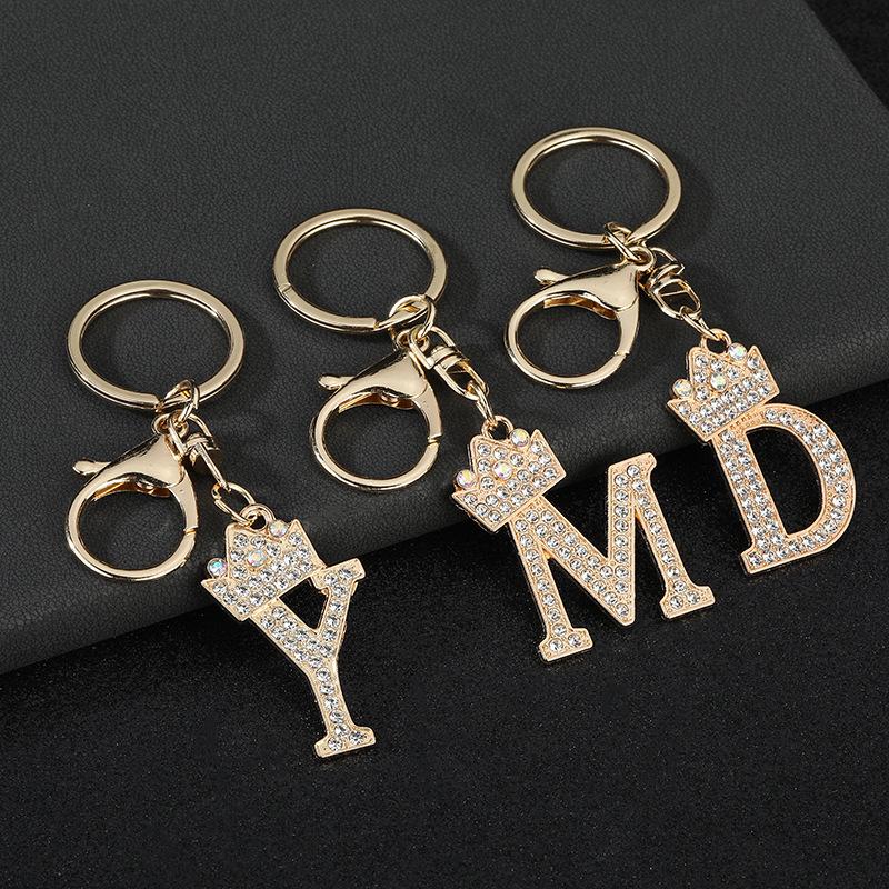 Unique Crown Crystal Rhinestones A-Z Letters Pendant Keychains For Men Women 26 Alphabet Car Key Ring Name Jewelry Keyrings Gift