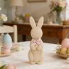 Rattan Effect Resin Easter Bunny Figurine Wicker Rabbit Statue with Bow for Spring Table Centerpiece Indoor Outdoor Patio Yard Farmhouse Home Decor
