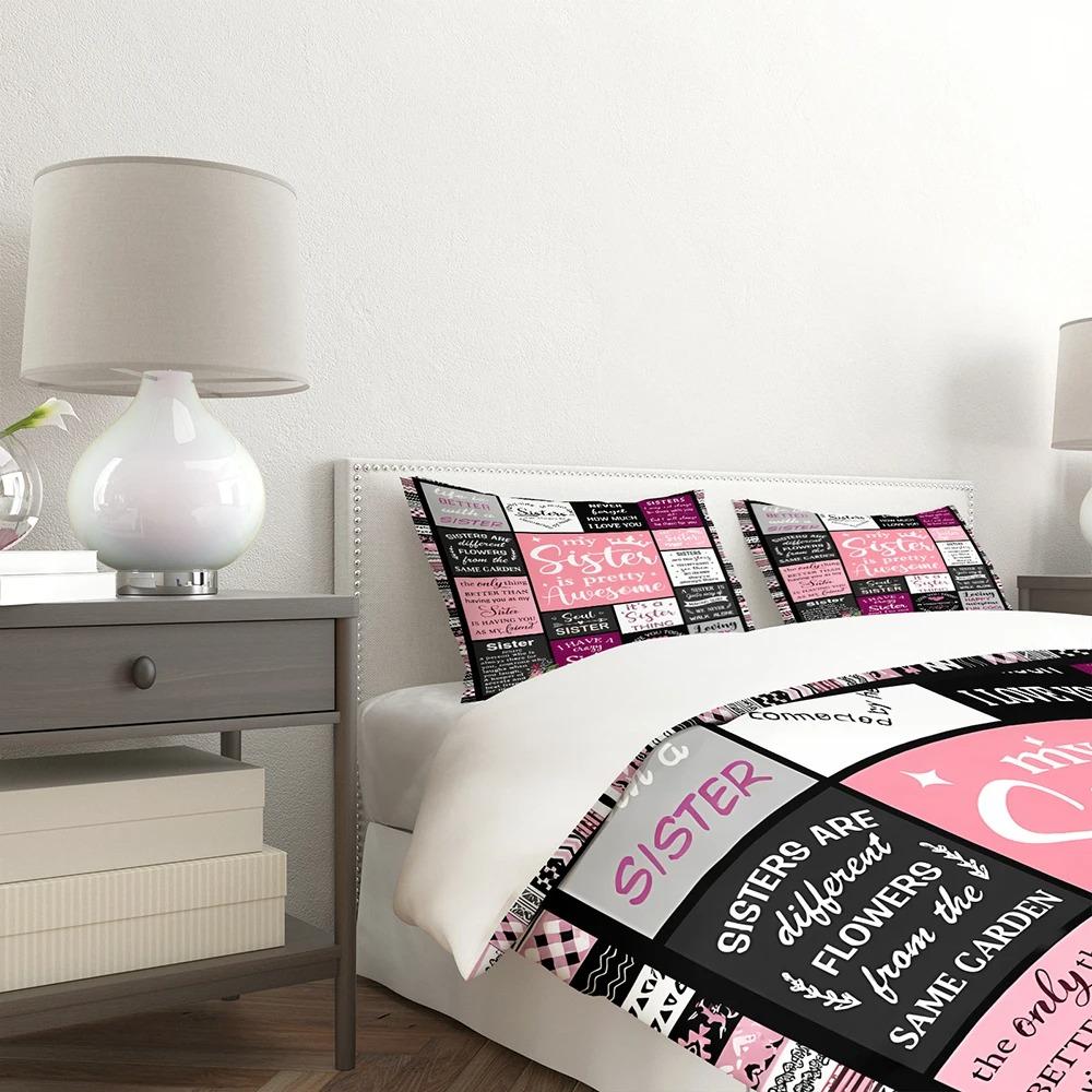 My Sister Is Pretty Awesome Quote Duvet Case Pillowcase Bedding Set Twin Full Queen King Size for Kids Boy Girl Bedroom Decor