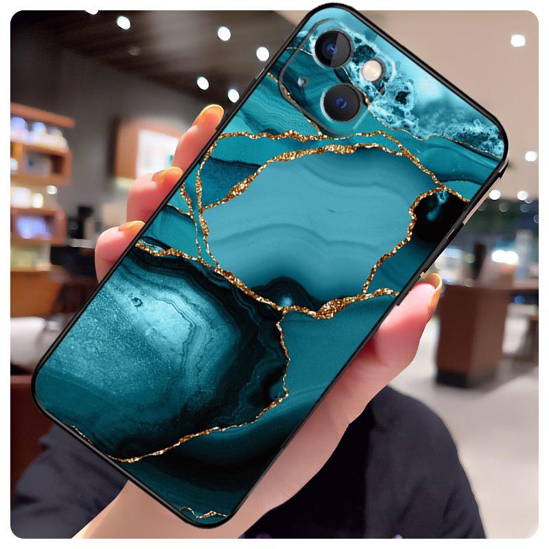 Teal Blue Gold Agate Marble Case For iPhone 14 Pro Max 16 15 11 12 13 17 Pro Max mini 15 16 Plus 16e 17 Air Phone Cover
