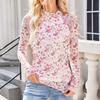 Kadın Çiçekli File Uzun Kollu Üstler Şeffaf Balıkçı Yaka Katmanlı Gömlek Dar Kesim Sonbahar İlkbahar Dışarı Çıkma Kıyafeti