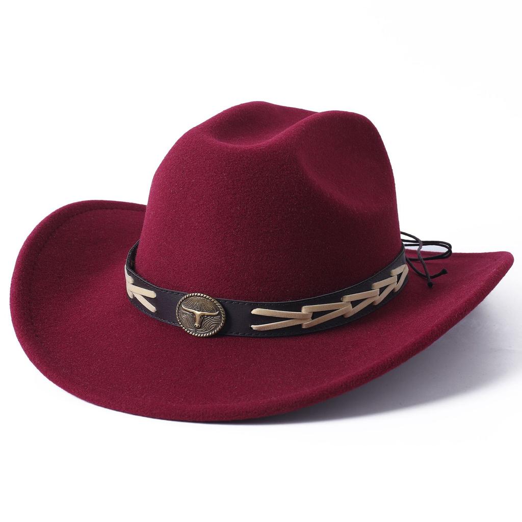 Cowboy hat European and American style big cowboy hat monochrome felt hat men and women big brim outdoor top hat