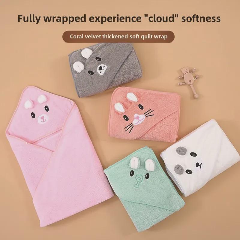 

Embroidered Hooded Coral Fleece Baby Blanket & Cloak 80x80 cm