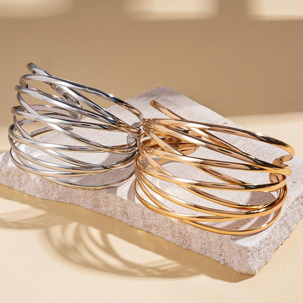 Exaggerated metallic cross-layer geometric opening bracelet personalized heavy industry fashion jewelry