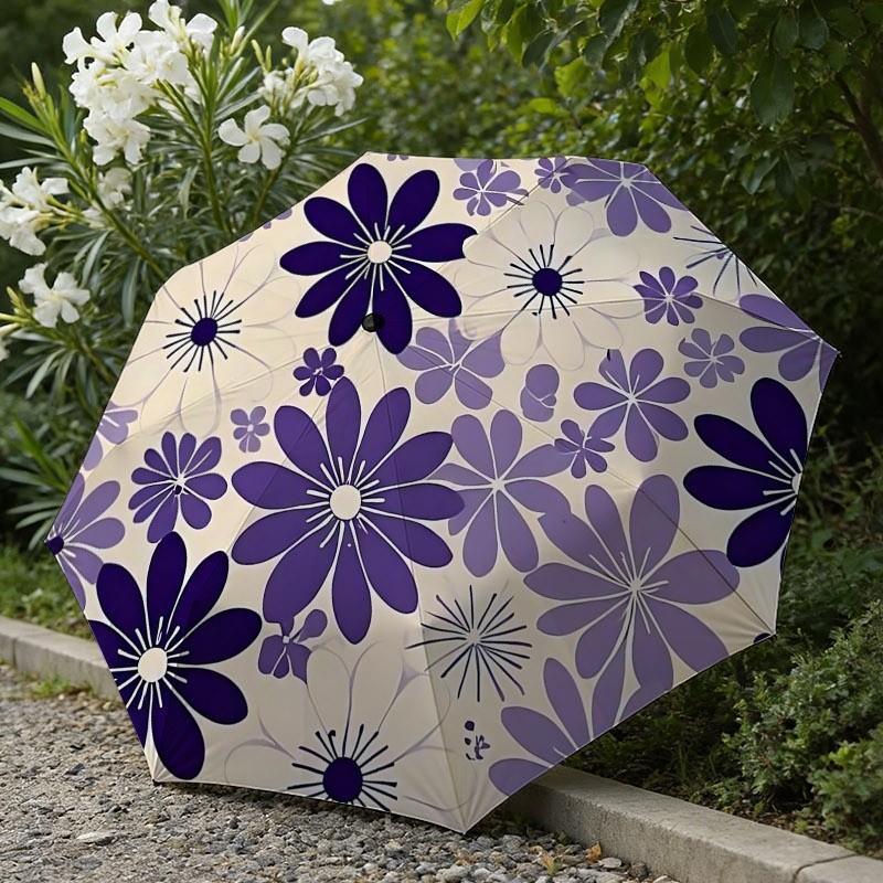 

Automatic Folding Umbrella with a Purple Floral Pattern, Elegant And Fresh Design, Suitable for Sun And Rain, One-Button Open (as the picture,Iron&8K)