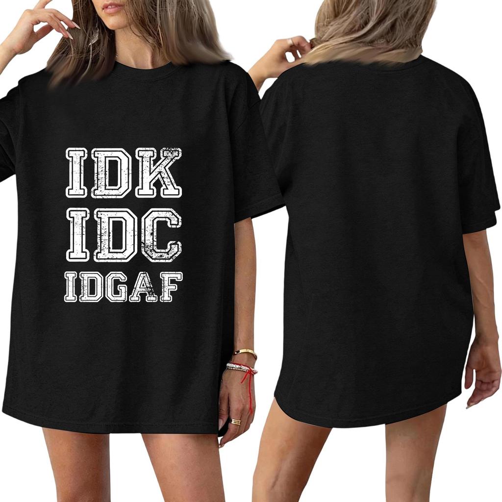 Women's Neck Short Sleeve Tee with Fun Letter Print Color Top