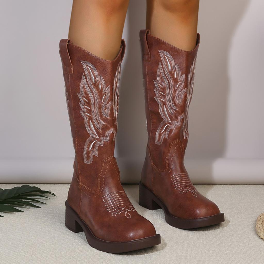 Vintage western cowboy boots 2025 new inner height increase medium tube Martin boots Chelsea boots embroidered long tube knight boots