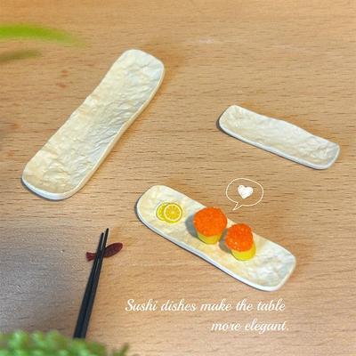  2 Dollhouse Tableware Set Miniature Sushi Steak Plate Rock Pattern Long Disc Decor Accessories for Kitchen Scene