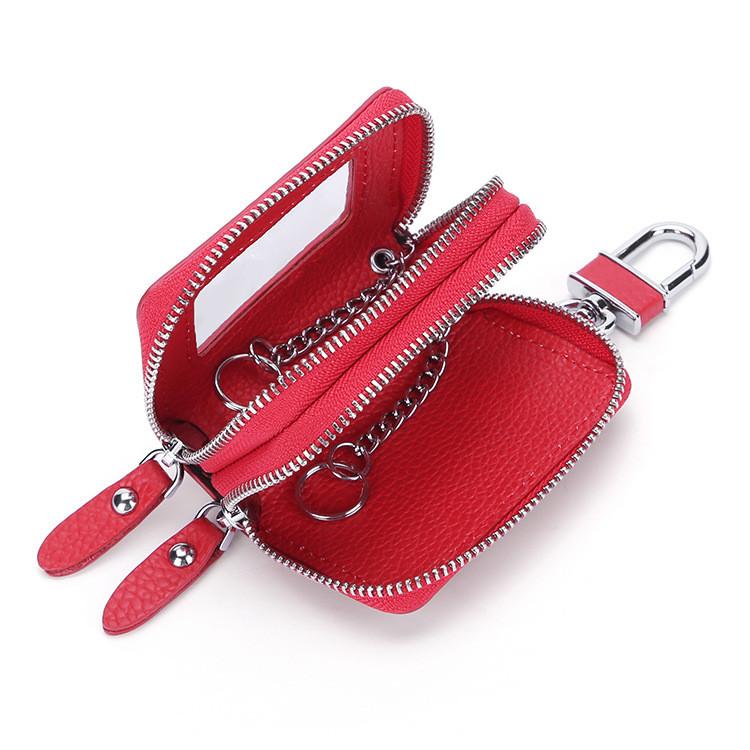 Leather Car Key Wallet With Double Zipper For Men And Women Daily Use