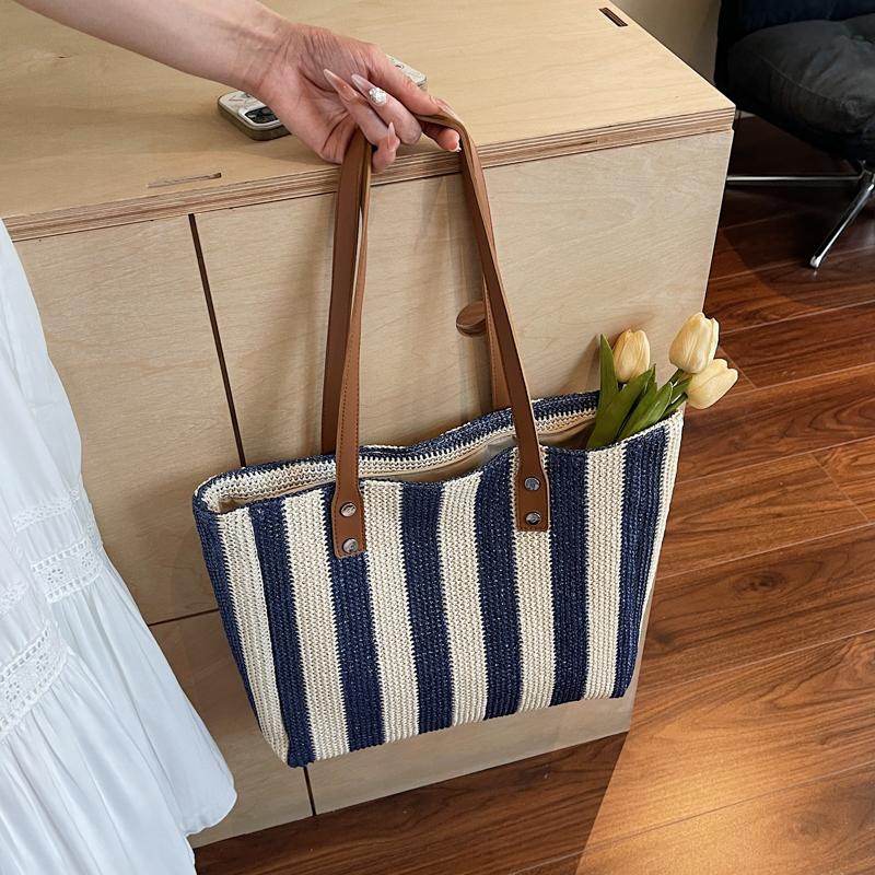 Strohtasche Damen Strandtasche Schultertasche Gewebte Tasche Pendler Große Kapazität Tragetasche