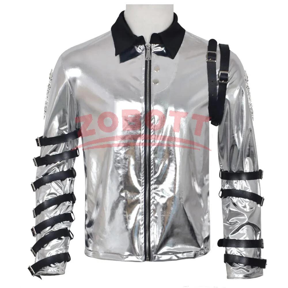 Heren Pop Punk Michael Jackson Zilveren Ritsjas Cosplay Kostuum Volwassen Halloween Maskerade Podiumoptreden Outfit