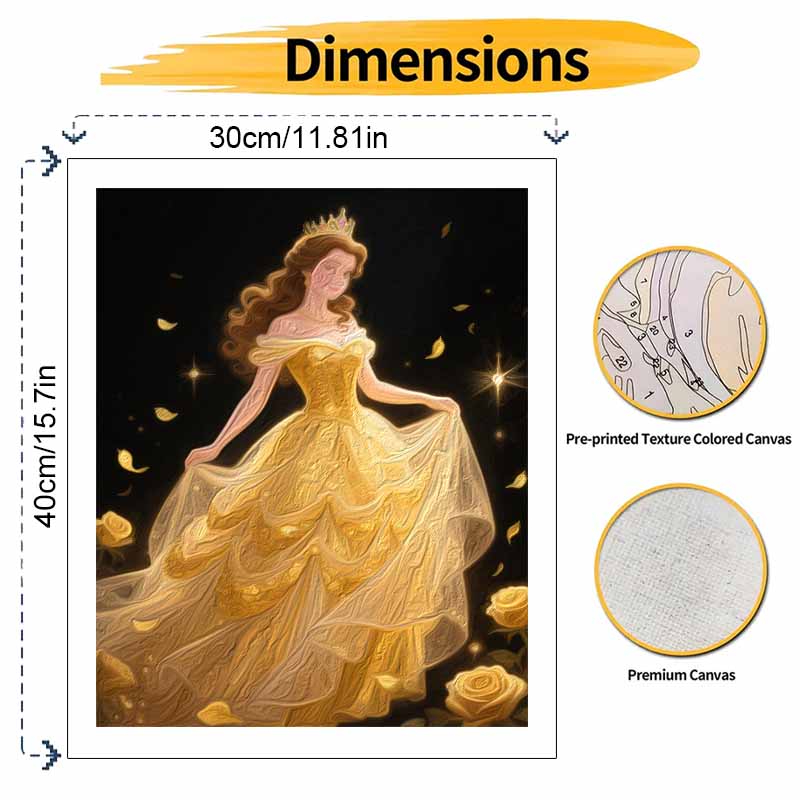 Disney Princess In Golden Gown Digital Oil Painting Hand Painting Home Decoration Painting