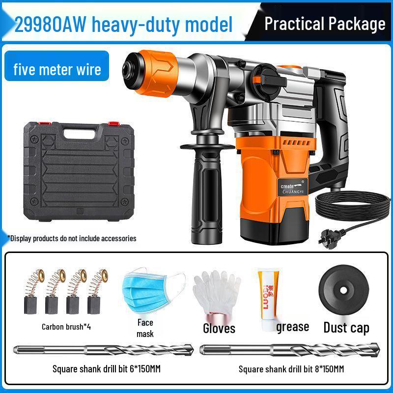 Chuangyi Multi-Functional Electric Hammer & Drill: Dual-use High-Power Concrete Impact Tool for Household and Industrial Use.