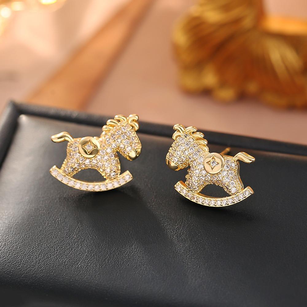 Chinese Style Crystal Zodiac Pony Earrings Cartoon New Year Ear Studs  New Year Gift