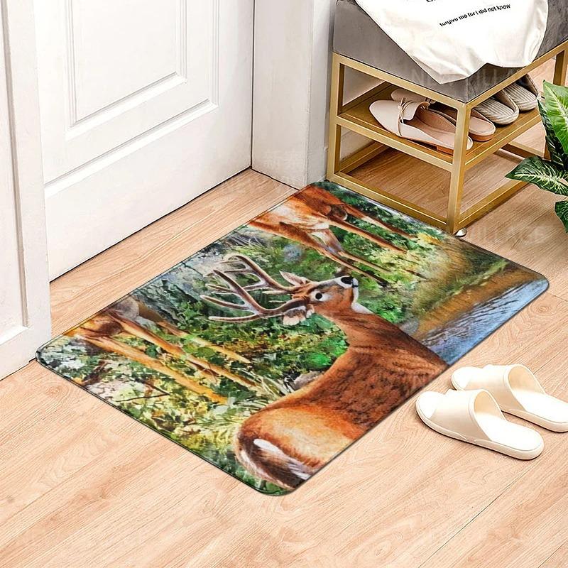 Animal Deer Pattern Door Mats Printed Carpets for Bedroom Bathroom Floor Mat House Entrance Anti-slip Carpets Home Decoration