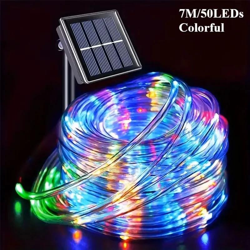 12m/7m Solar Rope Light Outdoor Garden LED Tube Fairy Light Strings 8 Modes Wedding Swimming Pool Roof Garland Party Decorations