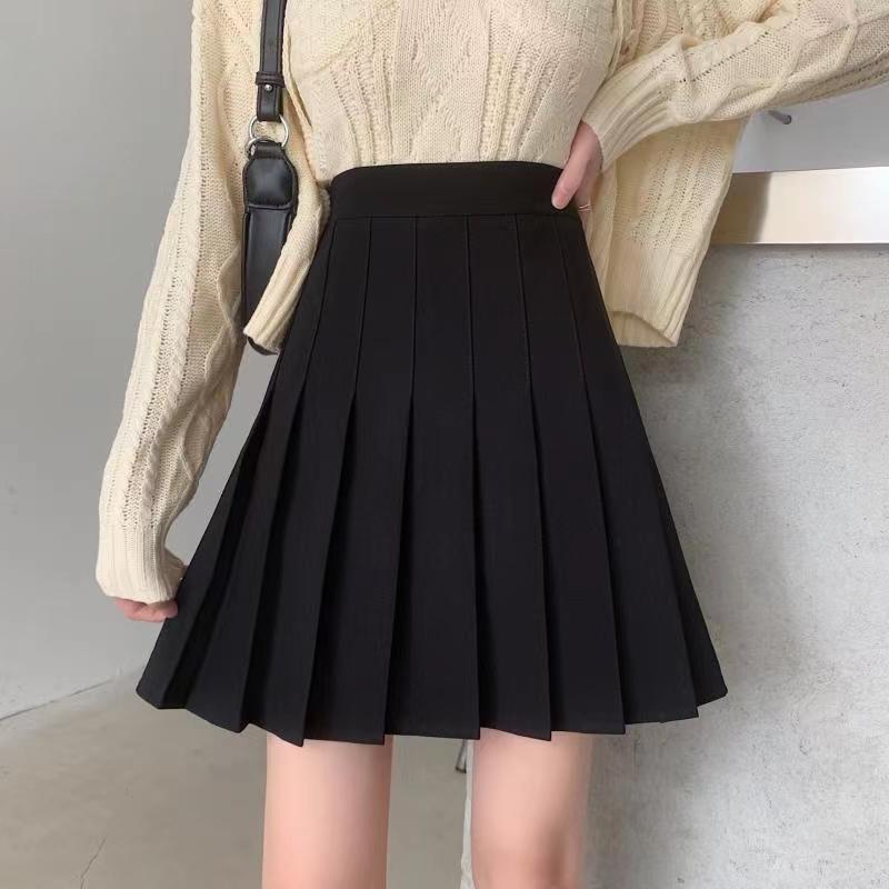 

Женская короткая юбка, плиссированная мини-теннисная юбка с высокой талией и шортами, однотонные повседневные школьные летние юбки трапециевидной формы для женщин S