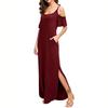 Vestito estivo da donna a maniche corte con spalle scoperte, tinta unita, largo e irregolare, con tasca