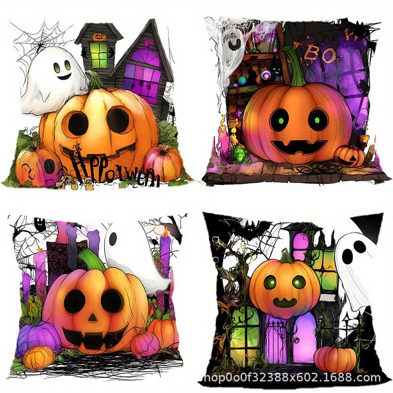 Short plush material pillowcaseHome Decor Halloween Pumpkins Ghosts Decorative Pillow Covers Pattern Cushion Cover Suitable fo