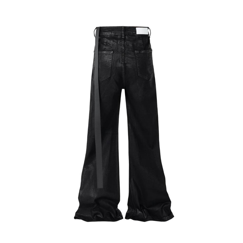 RogueWave Streetwear Schwarze Wachsleder Stretch Jeans für Herren Ropa Hombre Baggy Y2k Schlaghosen Übergroße Gerade Denim Hose