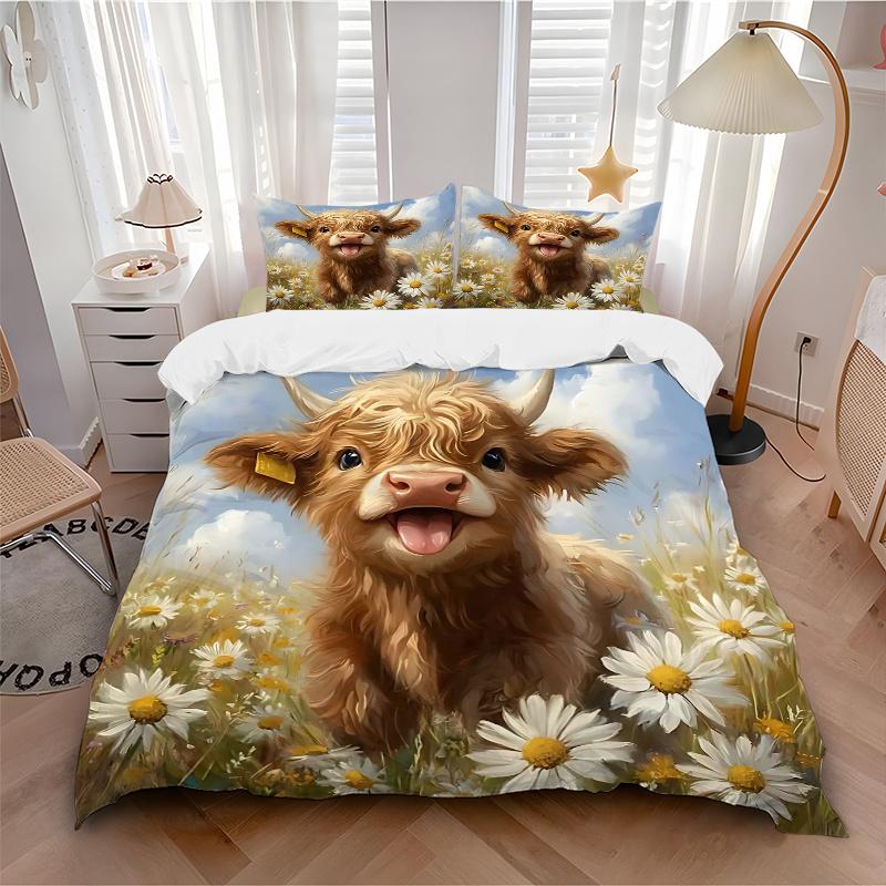 3er-Set Happy Highland Cow Print Bezüge Ultra Weich, Atmungsaktiv