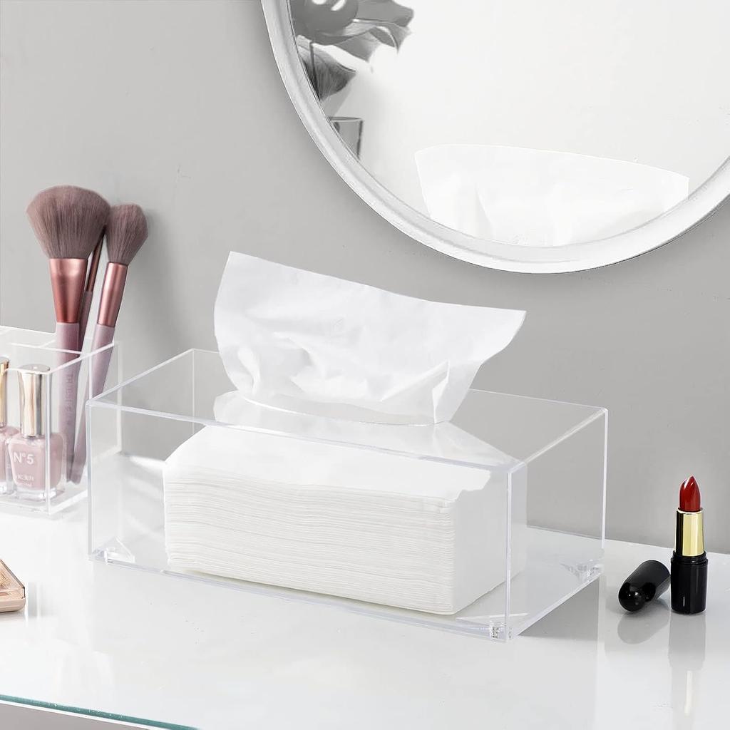 Acrylic Tissue Box Covers with Magnetic Base Dryer Sheet & Mask Organizers for Bathroom Office Car - White Rectangular