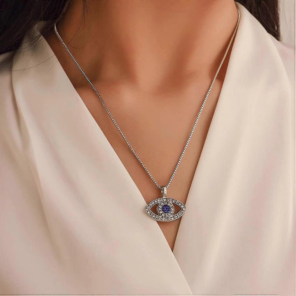 Evil Eye Pendant Necklace Thin Box Chain Italian Silver Necklace Long Chain Acsergery Gift
