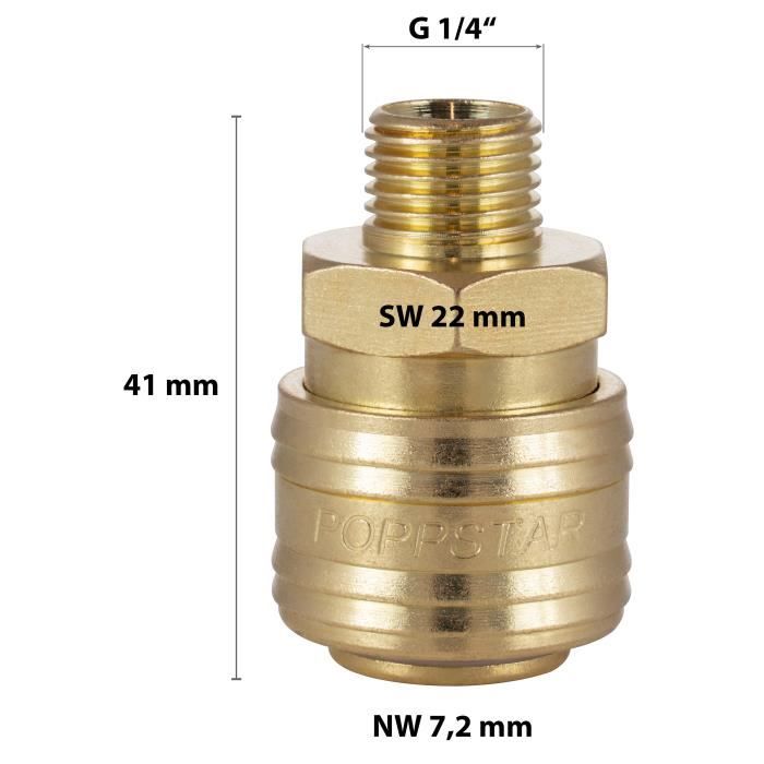 2x Raccord Rapide Pour Air Comprimé DN 7,2 Avec Filetage Extérieur 1/4 Pouce