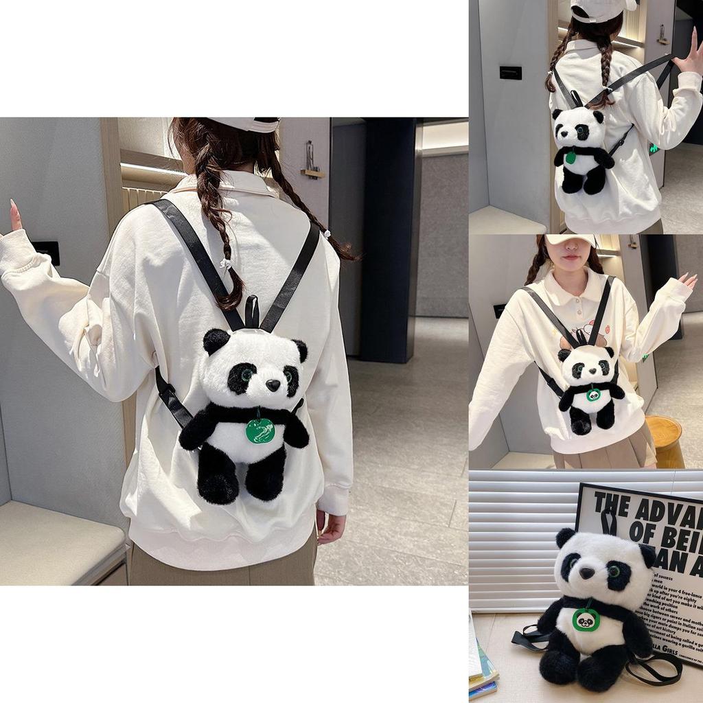 Cute Panda Plush Shoulder Bag With Zipper Pouch For Daily Use