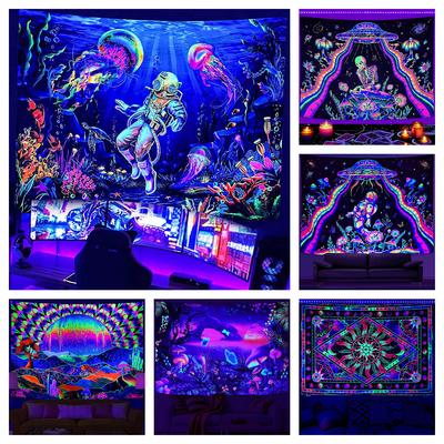 Uv Fluorescent Tapestry Blacklight Under The Sea Tapestry Hippie Bedroom Gothic Home Decor Aesthetic Room Decoration Boho Decor