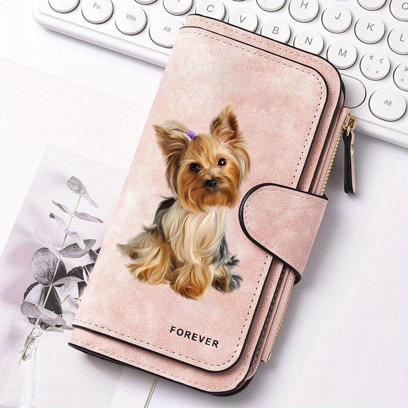 1PC Yorkshire Terrier Women's Long Wallet Tri - fold Card Holder with Multiple Slots Printed Zipper Card Wallet Cash ID Credit Card Organizer for
