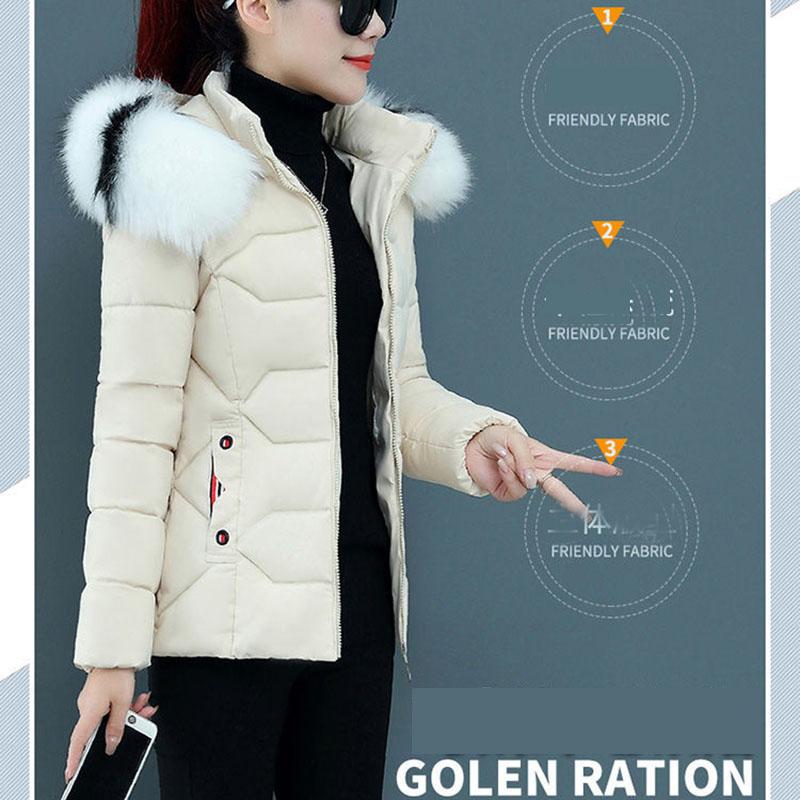Damen Winterparka Übergröße Baumwollgefütterter Mantel Schmaler Langer Dicker Warmer Kapuzenmantel mit Kunstpelzkragen