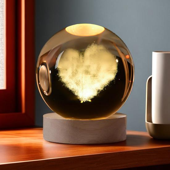 Faux Crystal Ball Night Light 3D Space/Cloud/Astronaut Engraved Clear Ball with LED Light for Bedroom Living Room Birthday Gift for Teens Boys Girls