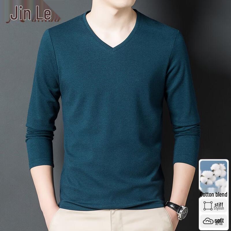 Men s Cotton Blend V-Neck Solid Long Sleeve T-Shirt XL