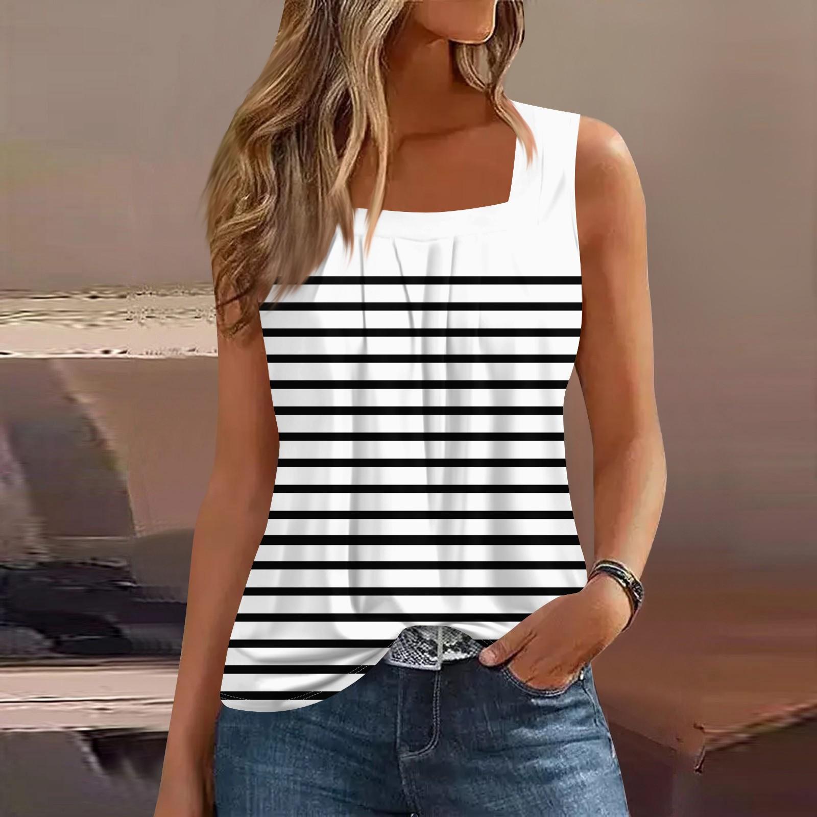 

Женские летние повседневные плиссированные топы без рукавов с квадратным вырезом и принтом XXL белый